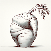 a curvy anthropomorphic carrot, wearing a croptop